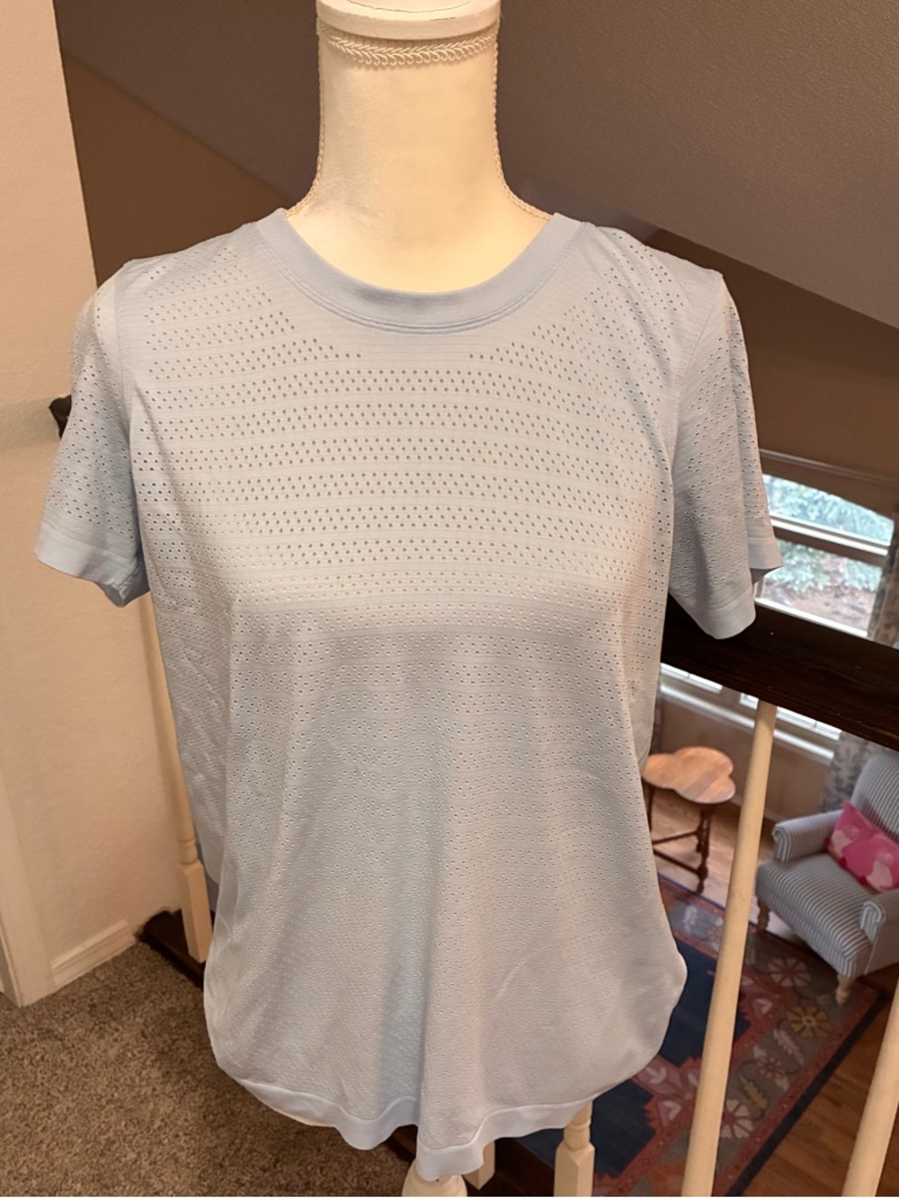 lululemon athletica Light Blue Perforated Short Sleeve Tee